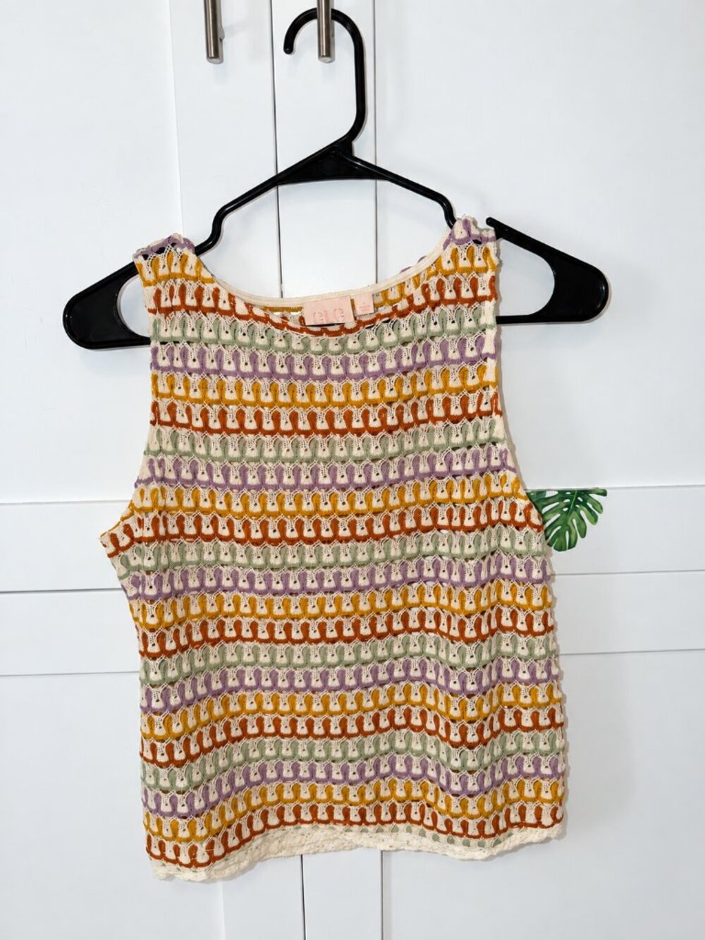 Good Luck Gem - Crochet Knit Tank Top Multicolor Boho Retro Size Small